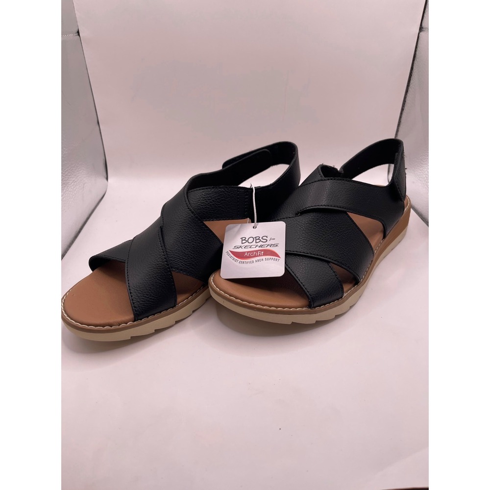 BOBS from Skechers Arch Fit Oasis Cozy Crosser Black Vegan Sandals 8 - Picture 2 of 7